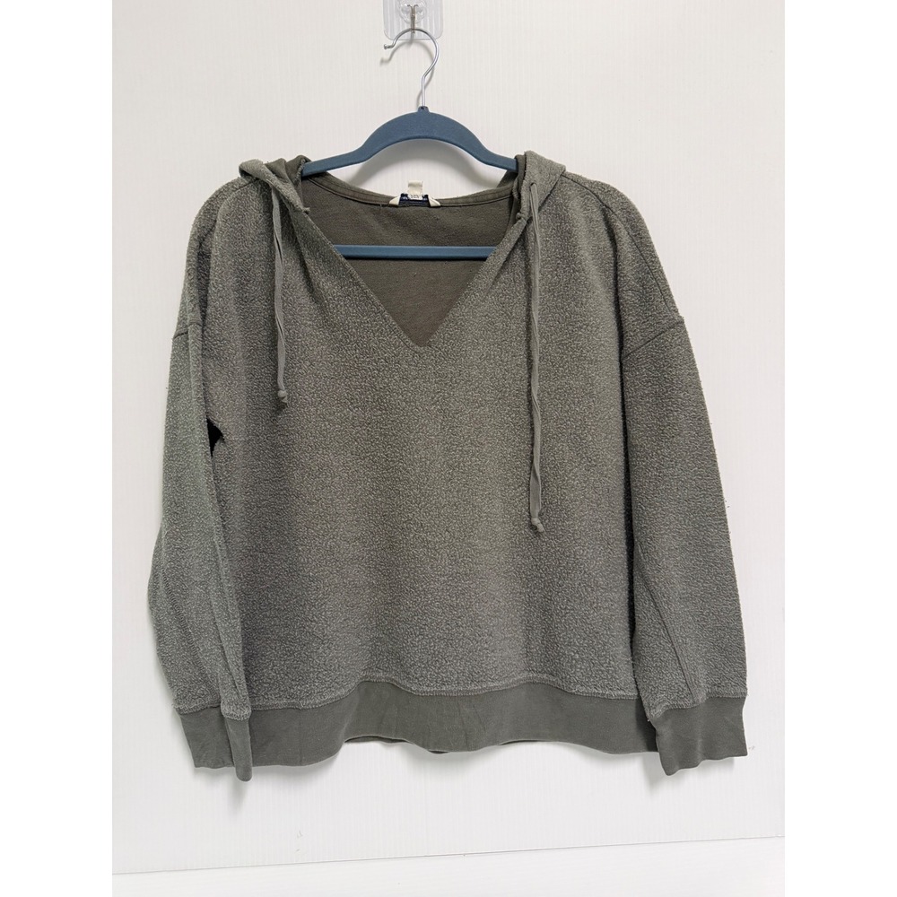 American Eagle Outfitters Olive Green V-Neck Textured Hoodie Sweatshirt Large